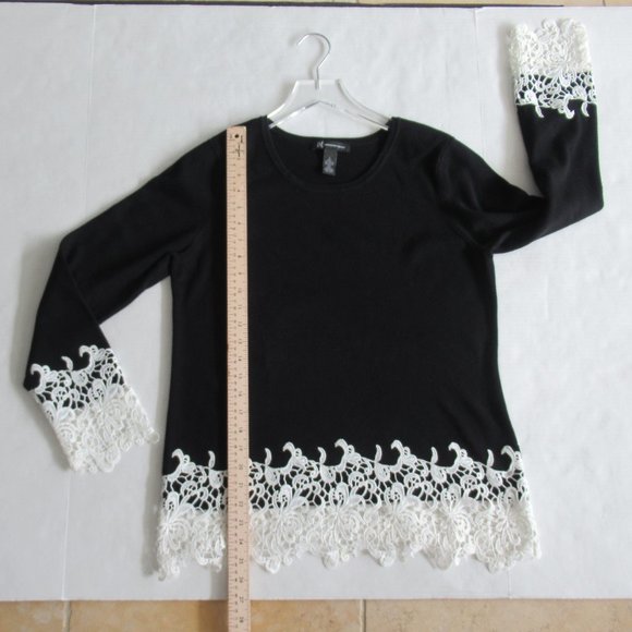 INC Women's Sz L Round Neck Guipure Lace Detail Sweater Long SLV, Stretch Black - Picture 8 of 11